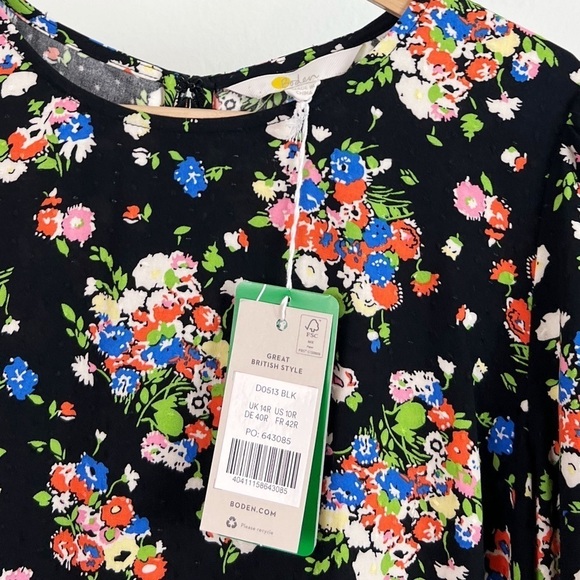 NWT Boden Crew Neck Fit-and-Flare Dress Black, Wild Cluster - Picture 5 of 7